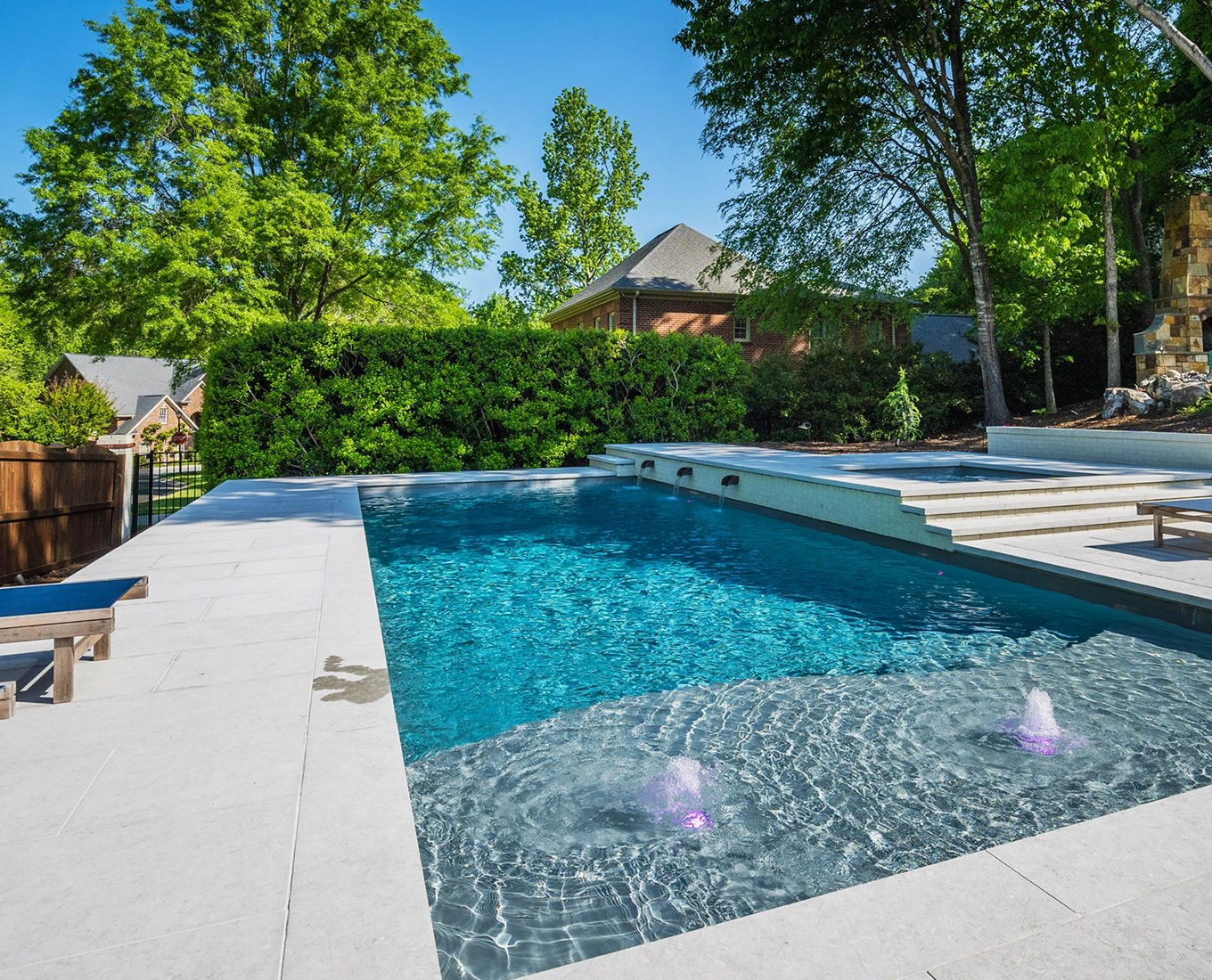 backyard rectangular River Pools fiberglass pool
